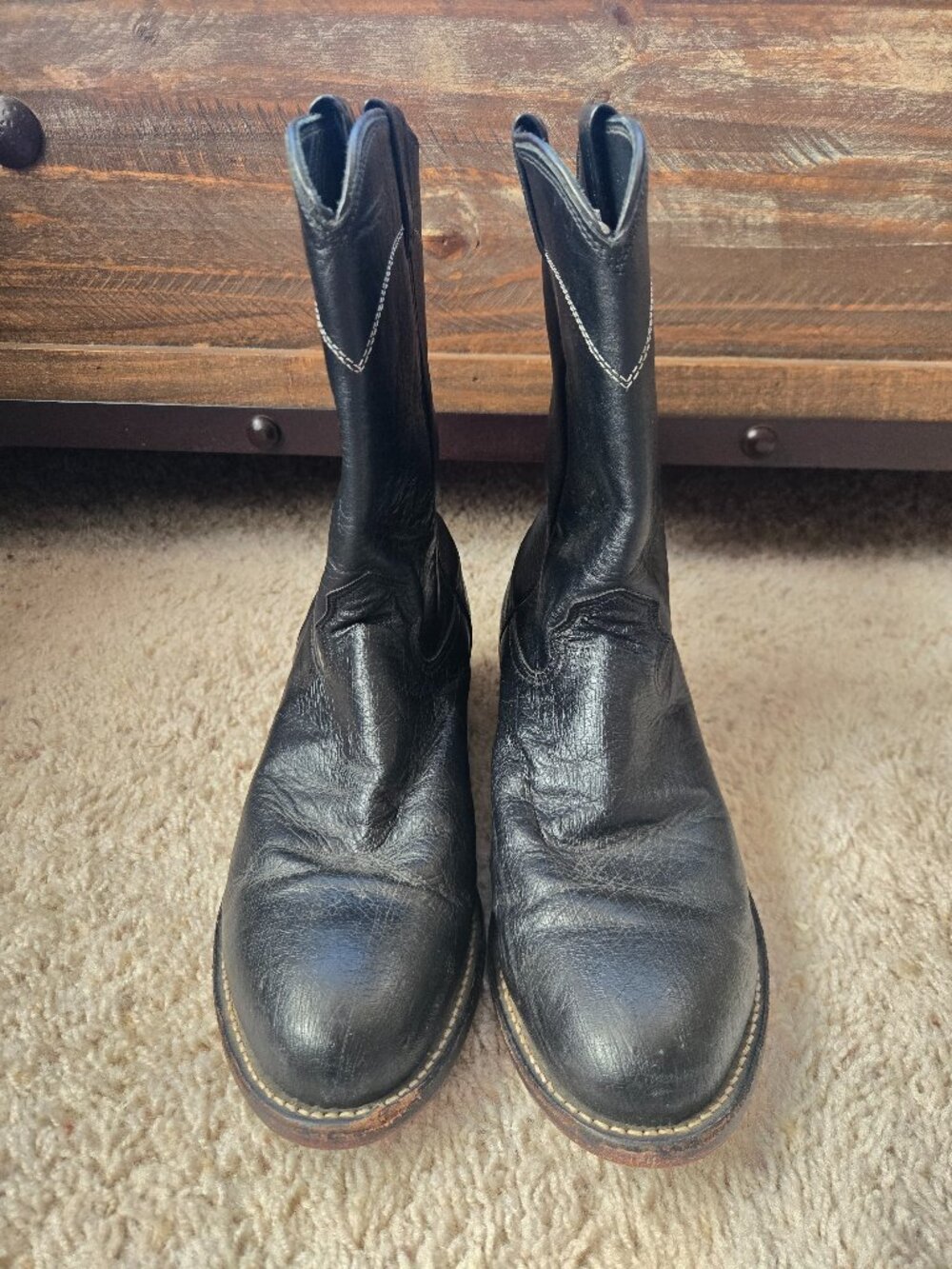 Vintage Larry Mahan Black Leather Roper Boots Women's US Size 10.5 D